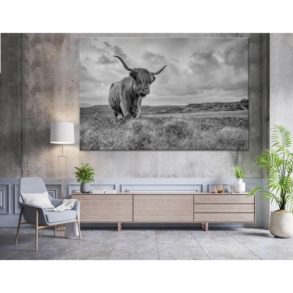 B&W Highland Cow №04125 Ready To Hang Canvas Print 5