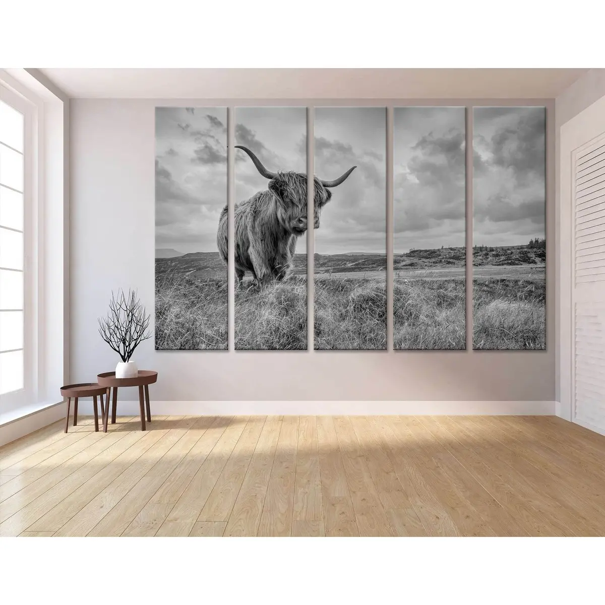 B&W Highland Cow №04125 Ready To Hang Canvas Print 3