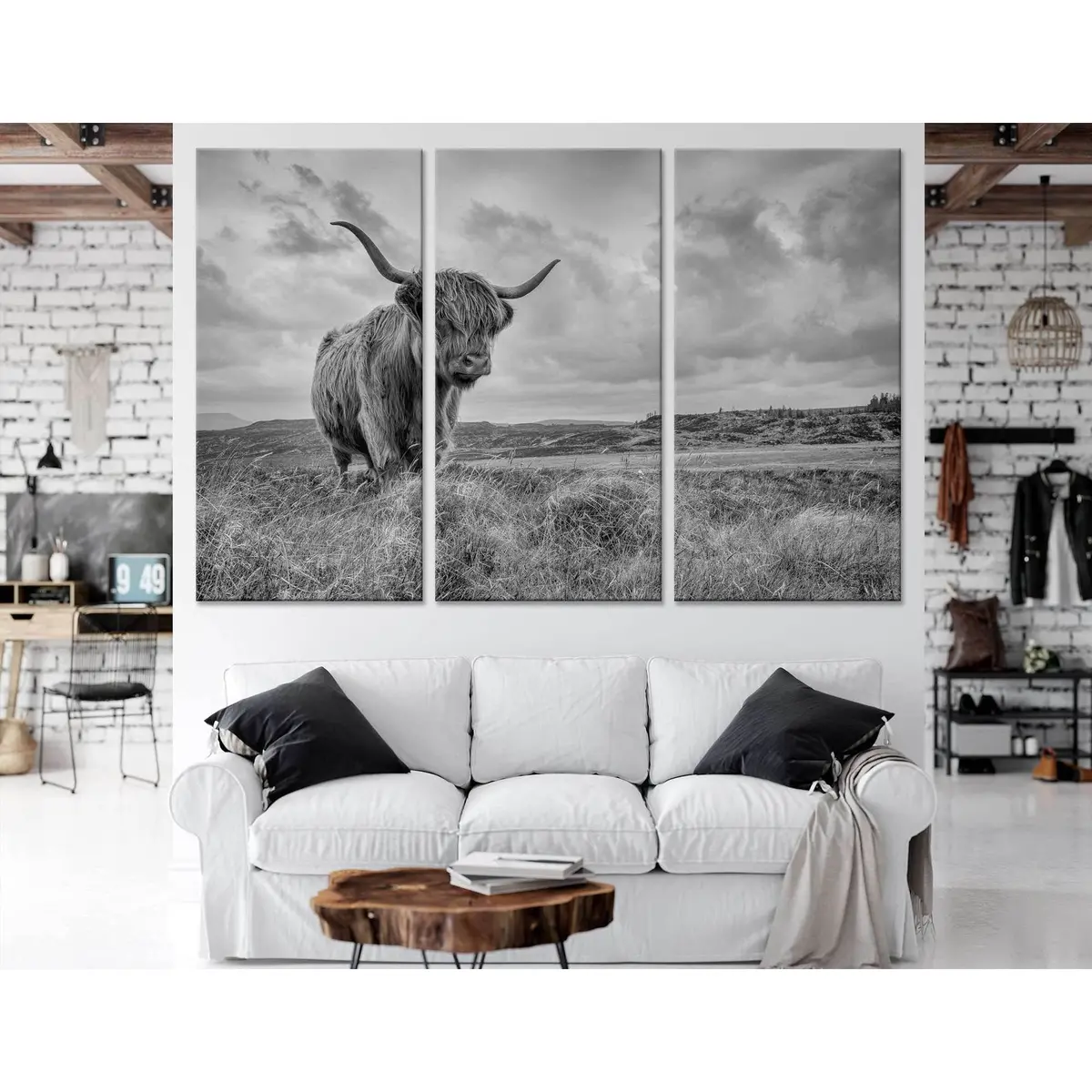 B&W Highland Cow №04125 Ready To Hang Canvas Print 5