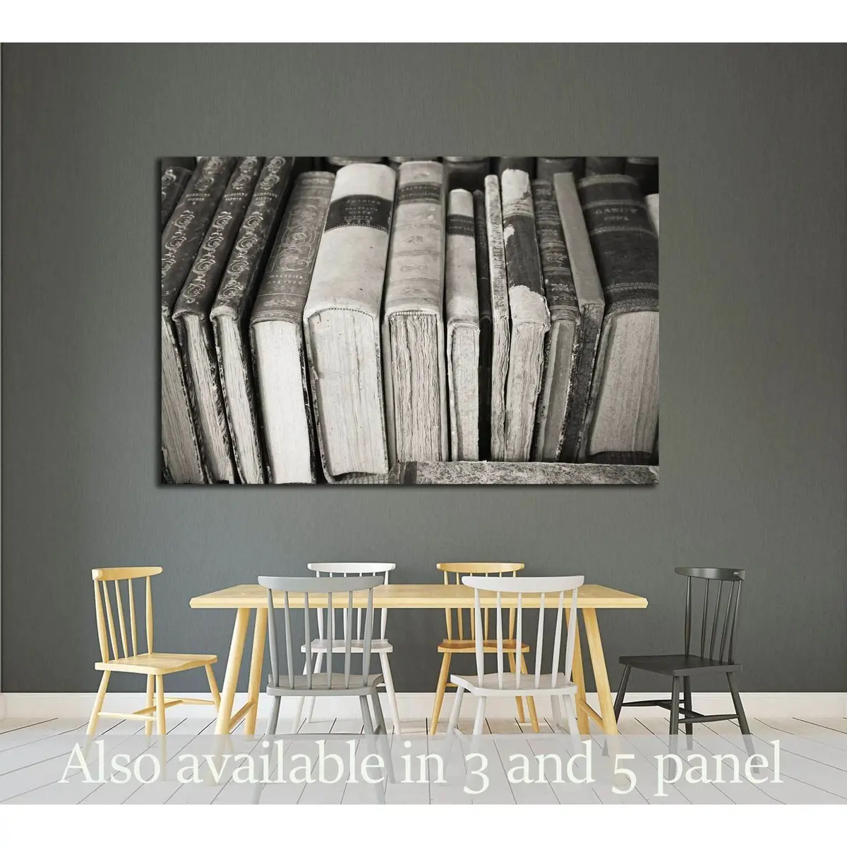 B&W Old Books №2541 Ready To Hang Canvas Print 1