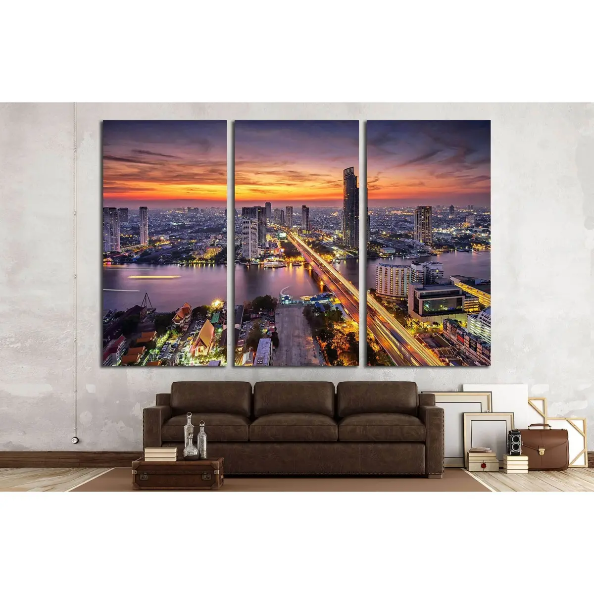 Bangkok City At Sunset (Taksin Bridge) №2284 Ready To Hang Canvas Print 5