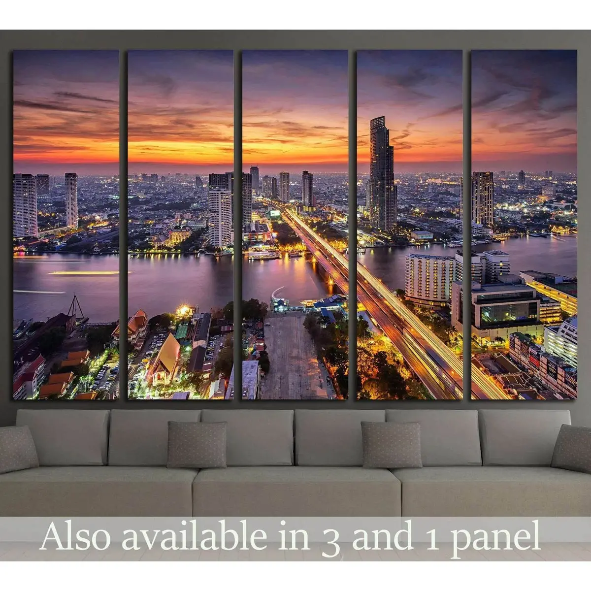Bangkok Sunset Canvas Art Featuring Taksin Bridge – Ready-to-Hang Wall Decor
