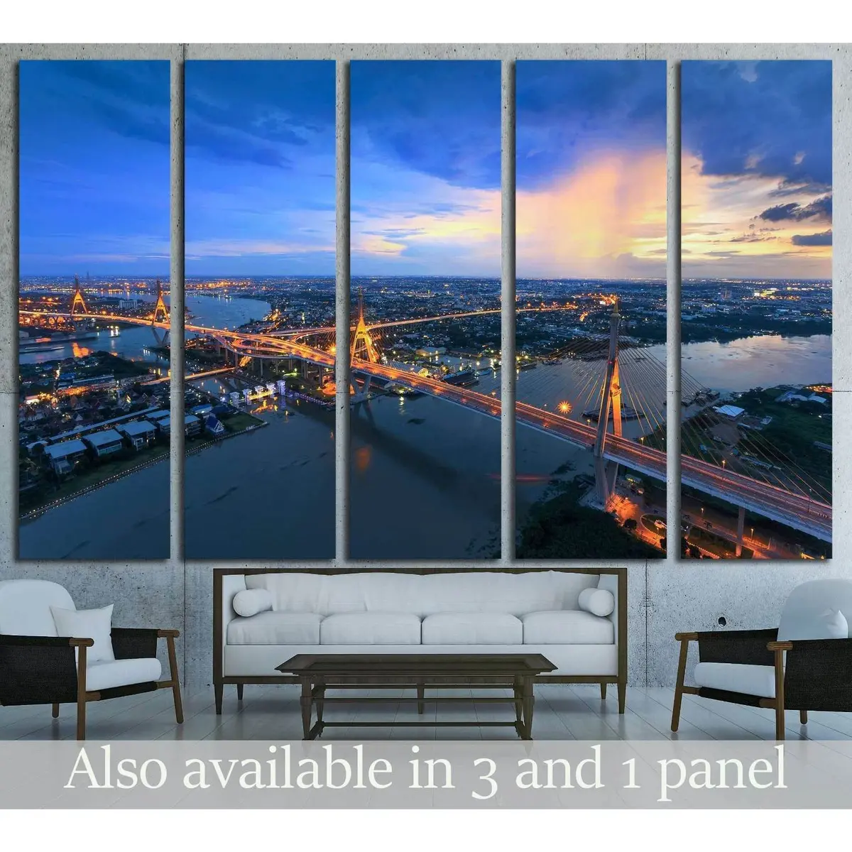 Bhumibol Bridge Sunset Canvas Art – Bangkok Cityscape Wall Decor