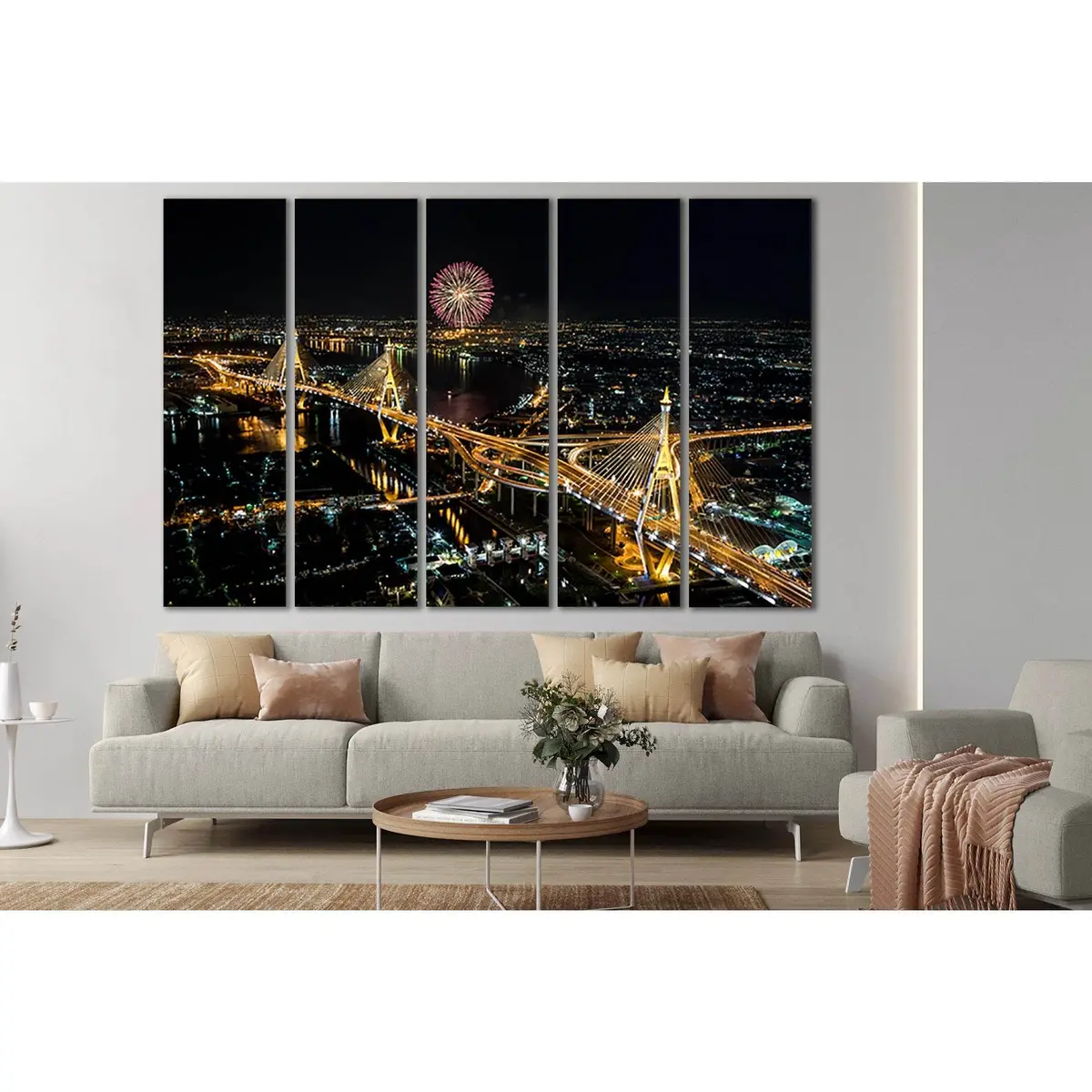 Bangkok Skyfire Night Cityscape №Sl360 Premium Canvas Wall Art - Image 3