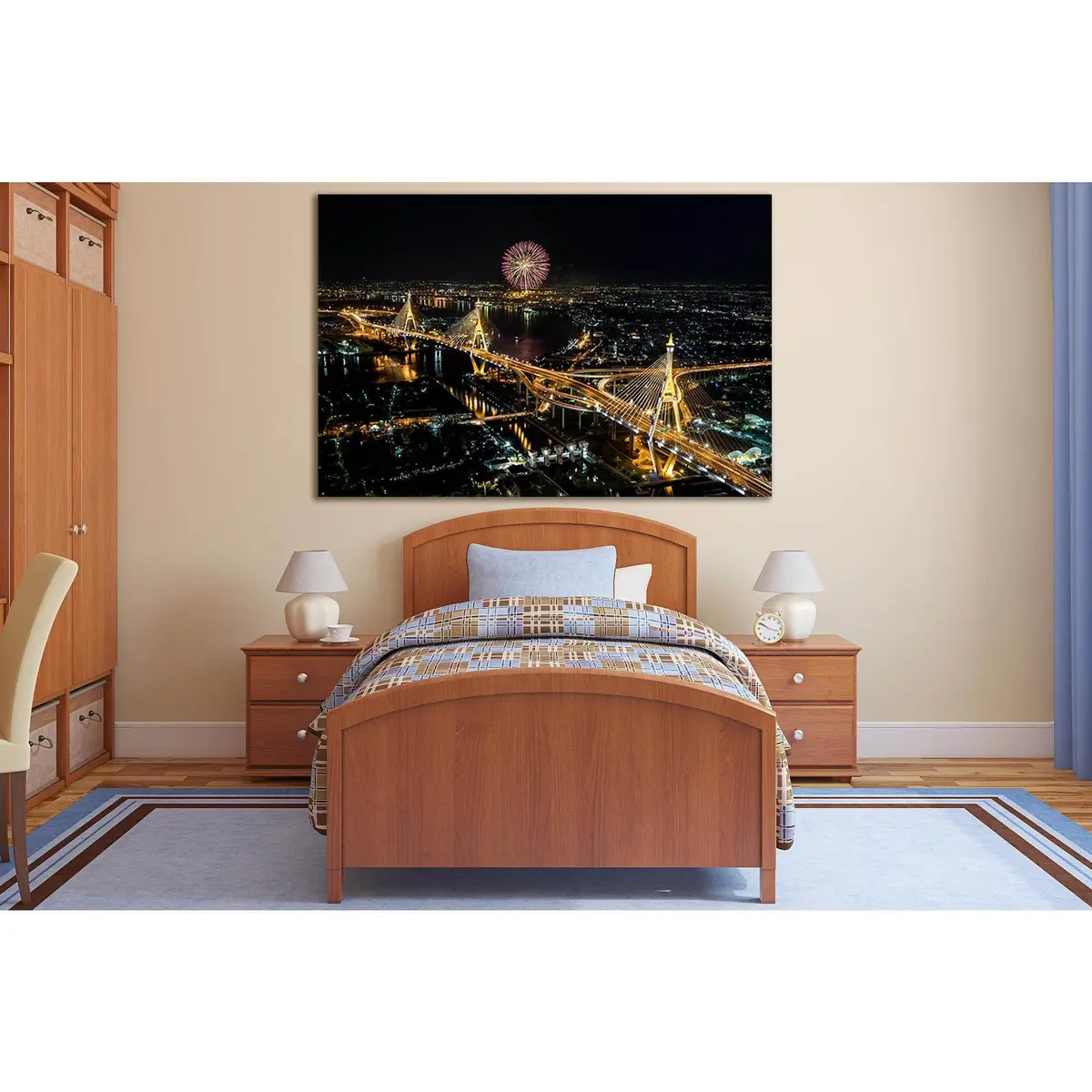Bangkok Fireworks Night Cityscape №Sl360 Ready To Hang Canvas Print 1