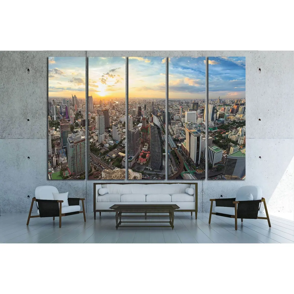 Bangkok Sunset Cityscape Panorama Canvas Art Print №2292 - Image 3