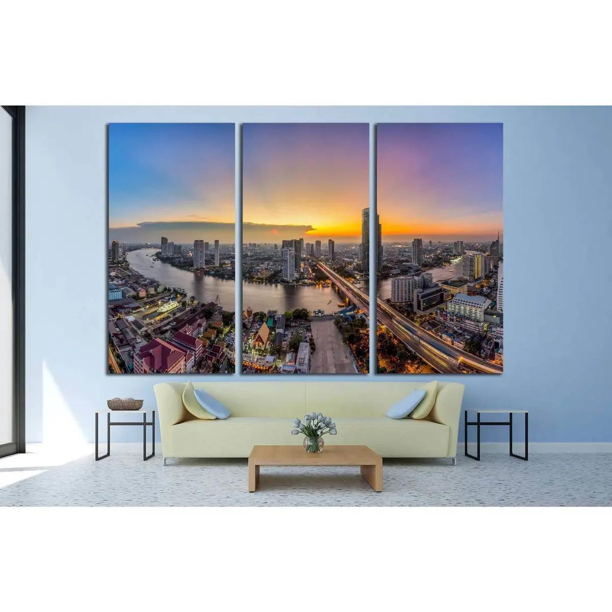 Bangkok Transportation At Dusk, Modern Business Building, Thailand №1701 Ready To Hang Canvas Print 5