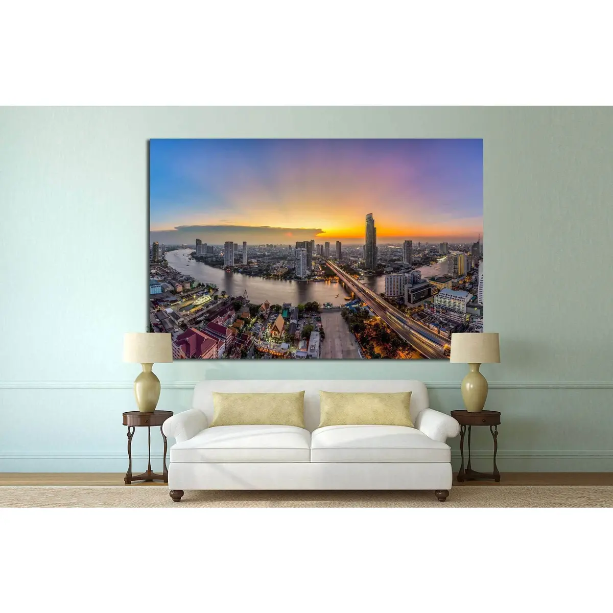 Bangkok Transportation At Dusk, Modern Business Building, Thailand №1701 Ready To Hang Canvas Print 3