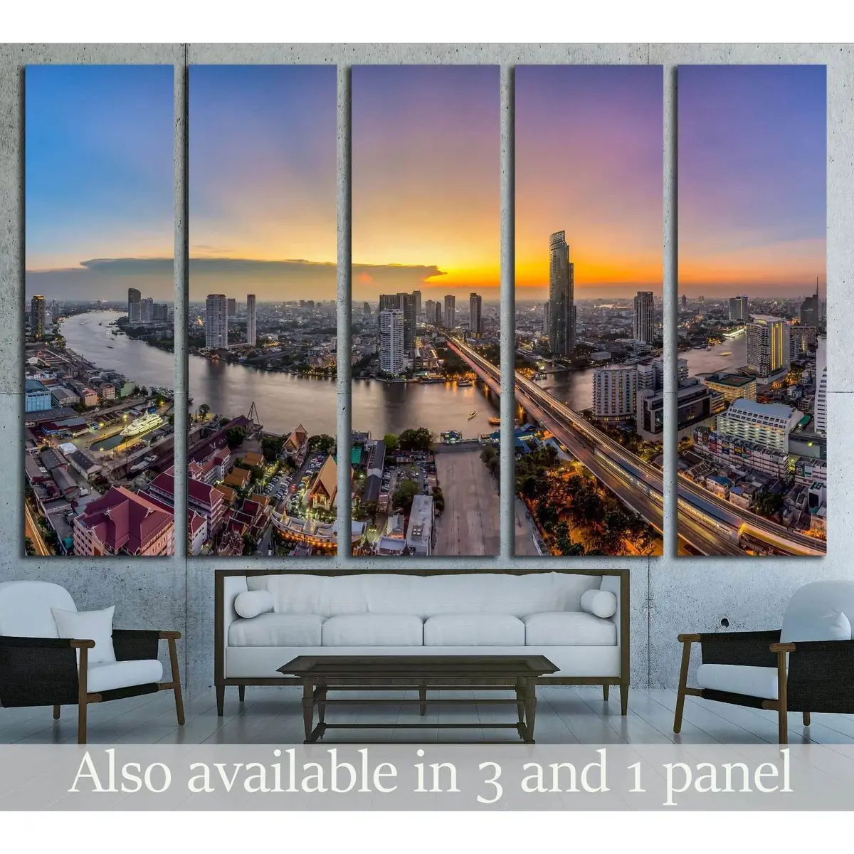Sunset Bangkok Skyline Canvas Print – Modern Thai Architecture Wall Decor