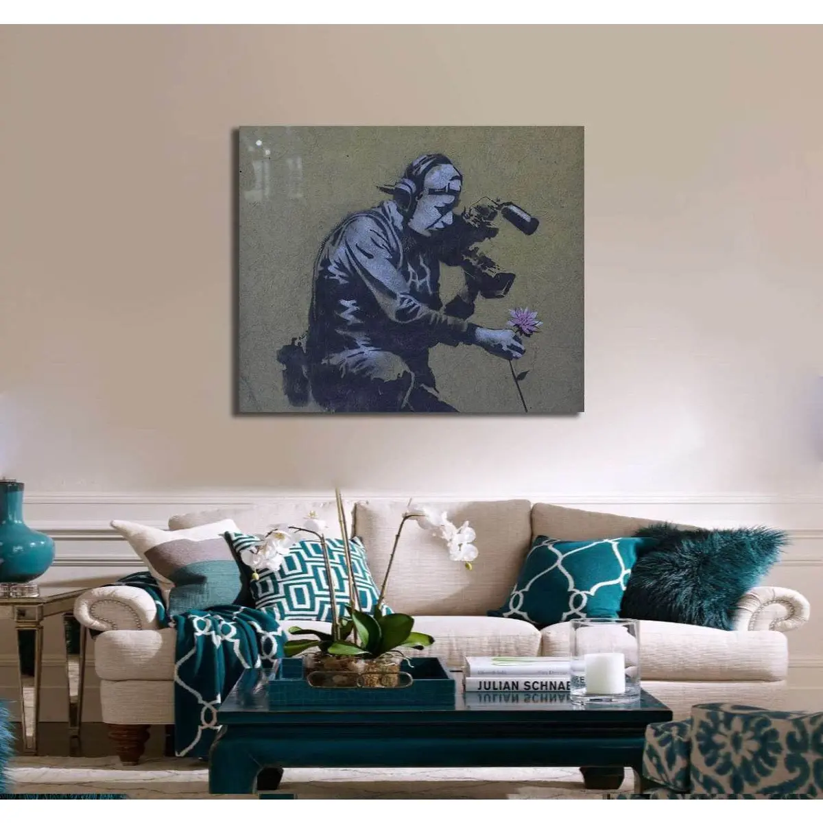 Banksy Camera Man And Flower - Ready To Hang Canvas Print 3