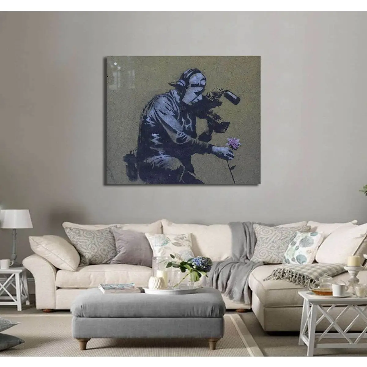 Banksy Camera Man And Flower - Ready To Hang Canvas Print 2
