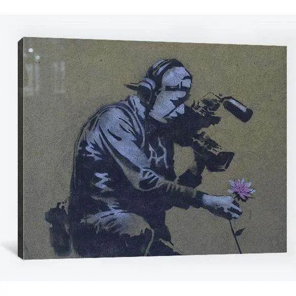 Banksy Camera Man And Flower - Ready To Hang Canvas Print 1