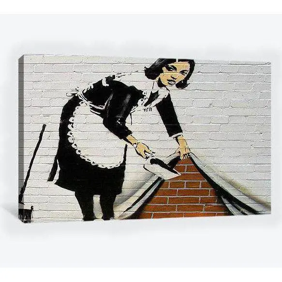 Banksy French Maid Sweeping - Ready To Hang Canvas Print 1