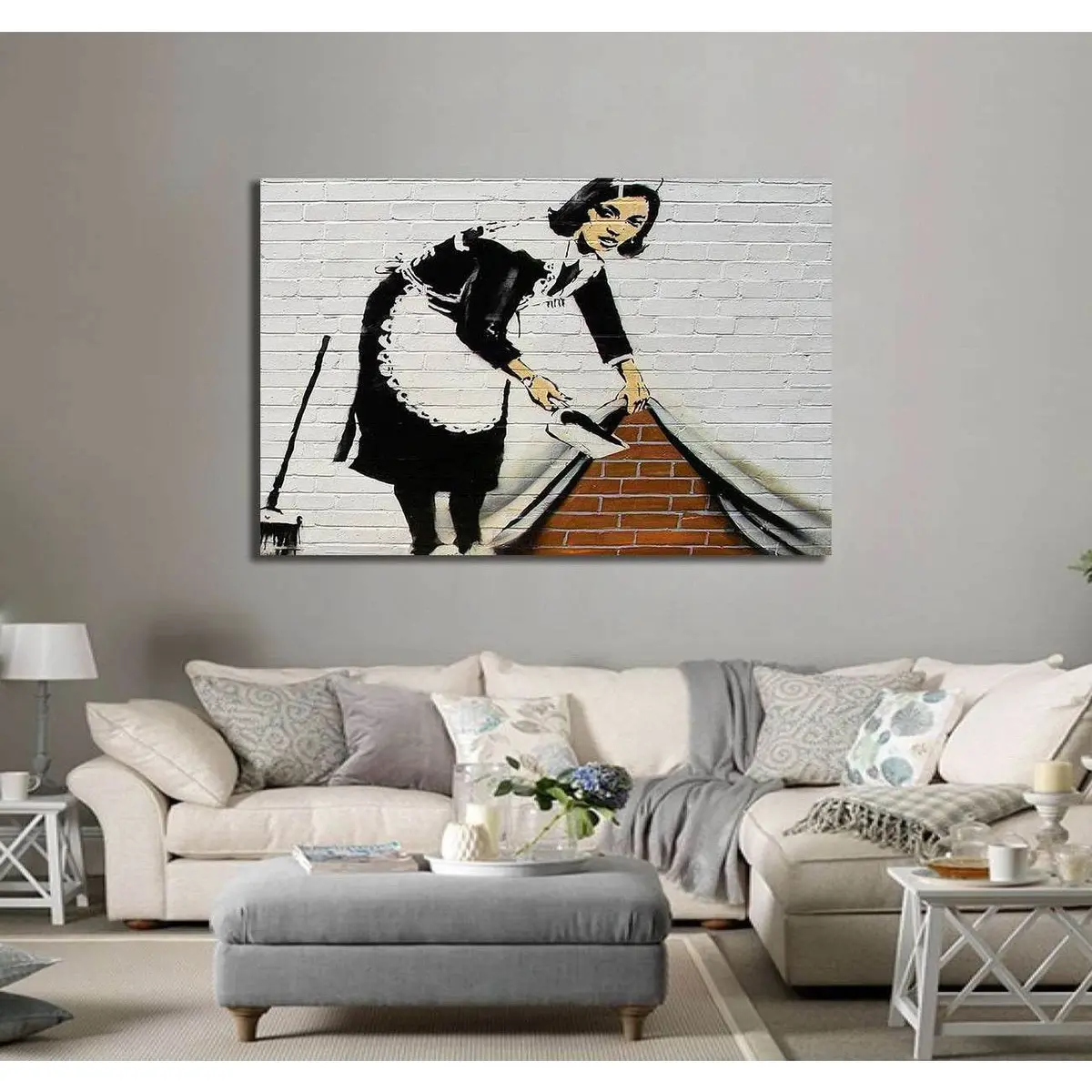 Banksy French Maid Sweeping - Ready To Hang Canvas Print 3