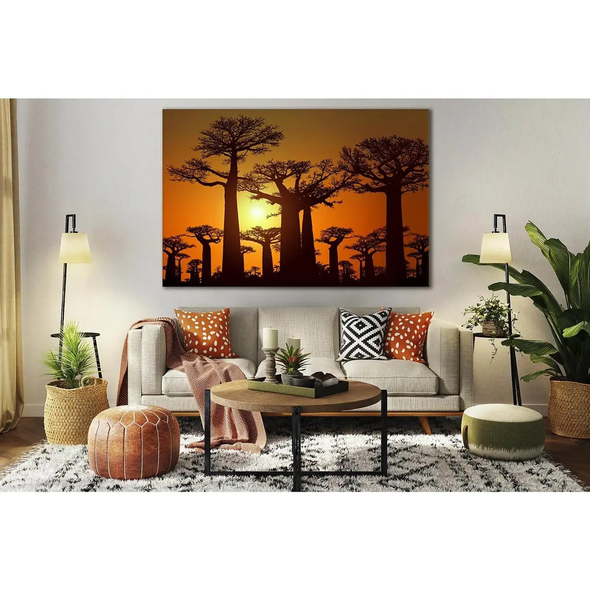 Baobab Silhouettes At Sunset №Sl521 Ready To Hang Canvas Print 1
