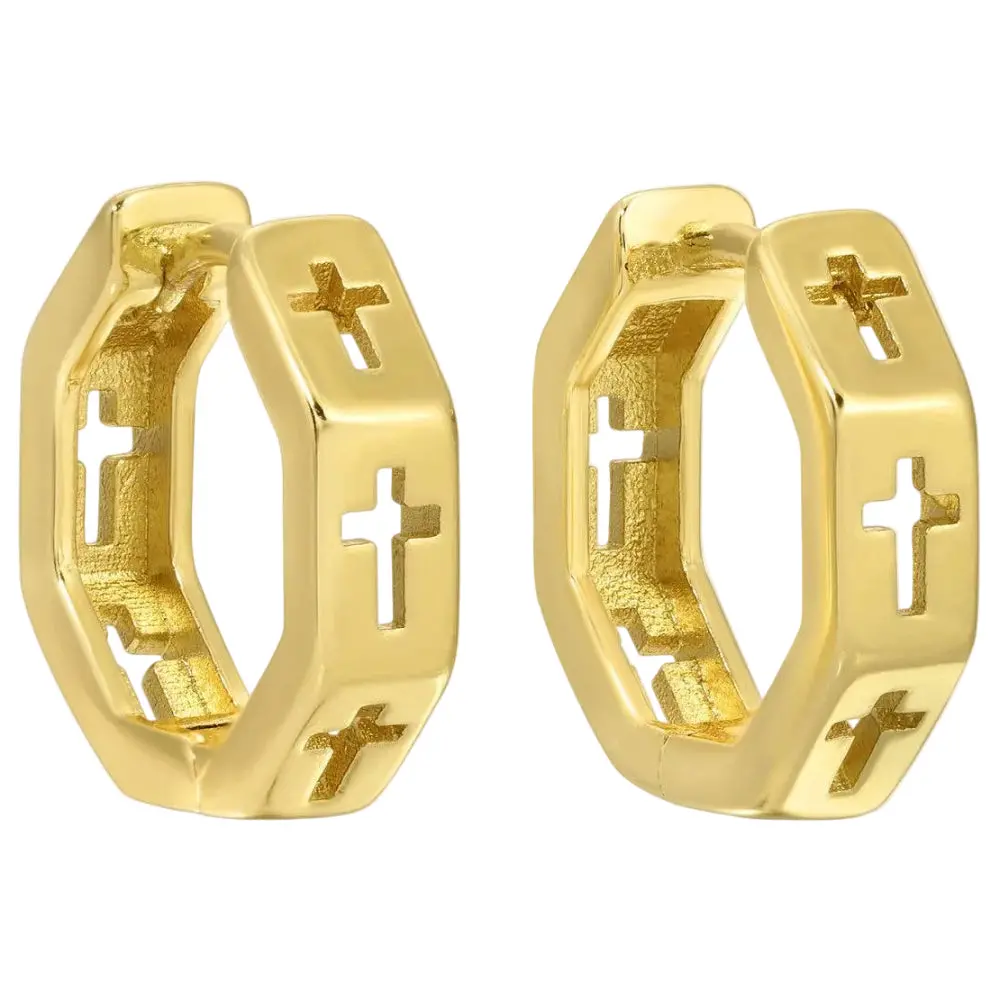 Splendid Iris Gold Plated Cross Punch-Out Huggie Earrings 1