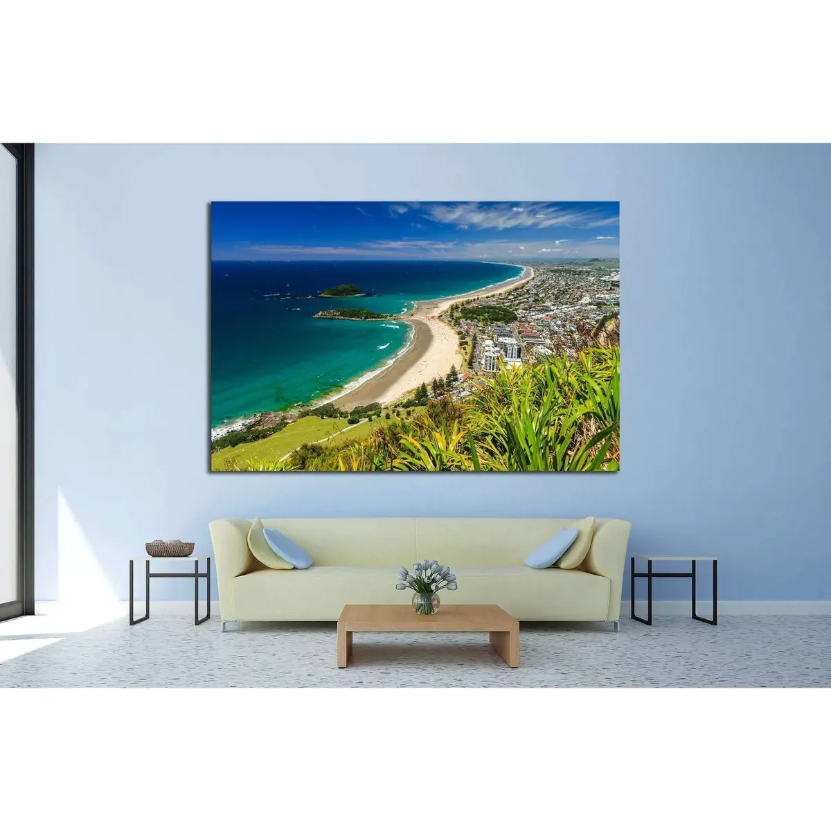 Beach With Blue Sky Landscape, Tauranga City, North Island, New Zealand №2847 Ready To Hang Canvas Print 3