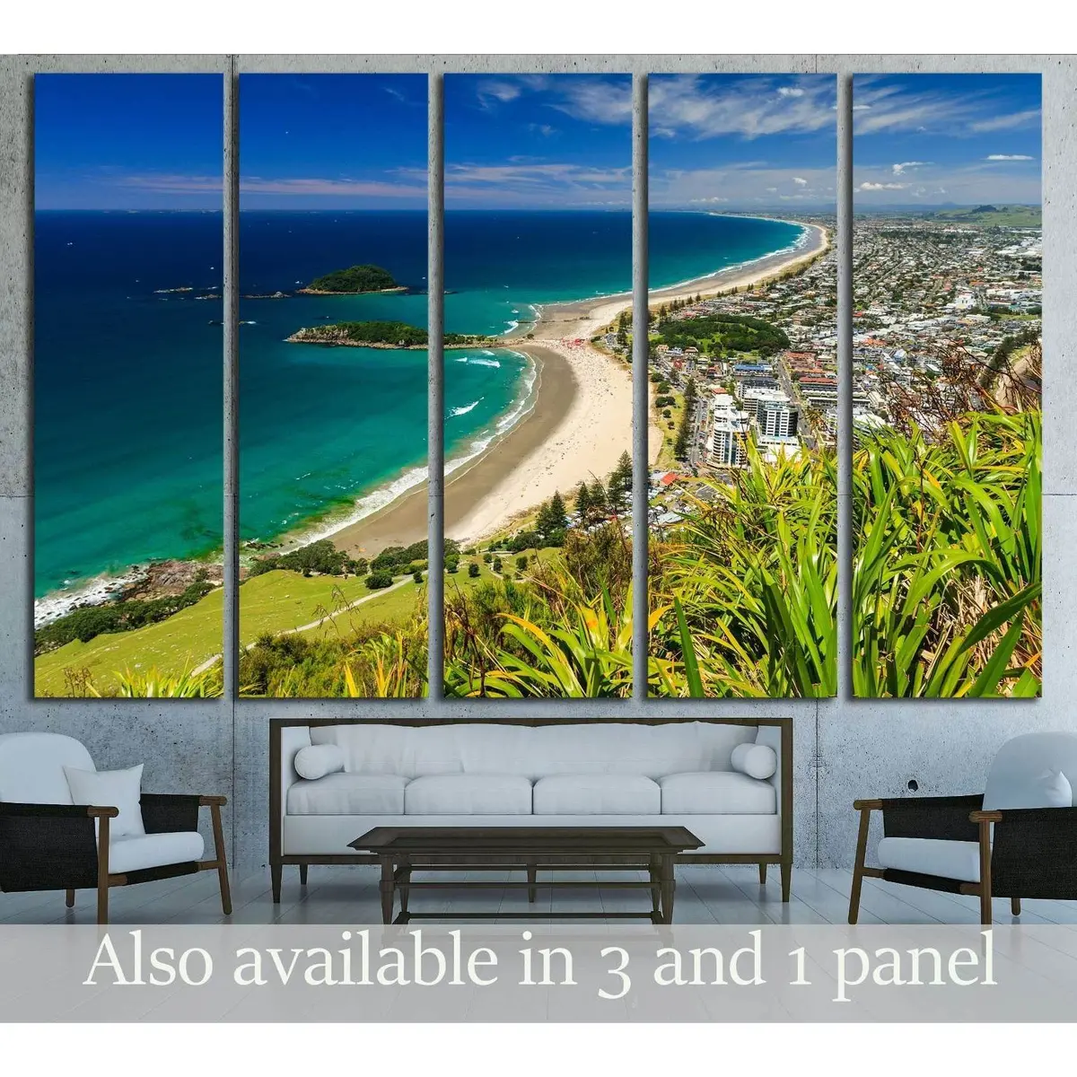 Tauranga Beach Landscape Canvas Art – Ready-to-Hang Print with Serene Blue Sky, North Island, NZ