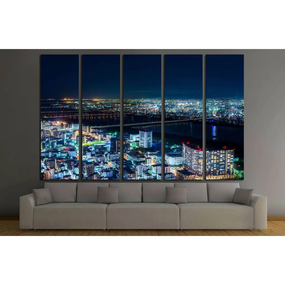Stunning Nighttime Aerial View of Osaka, Japan Cityscape — Ready-to-Hang Canvas Art Print #2965 - Image 3