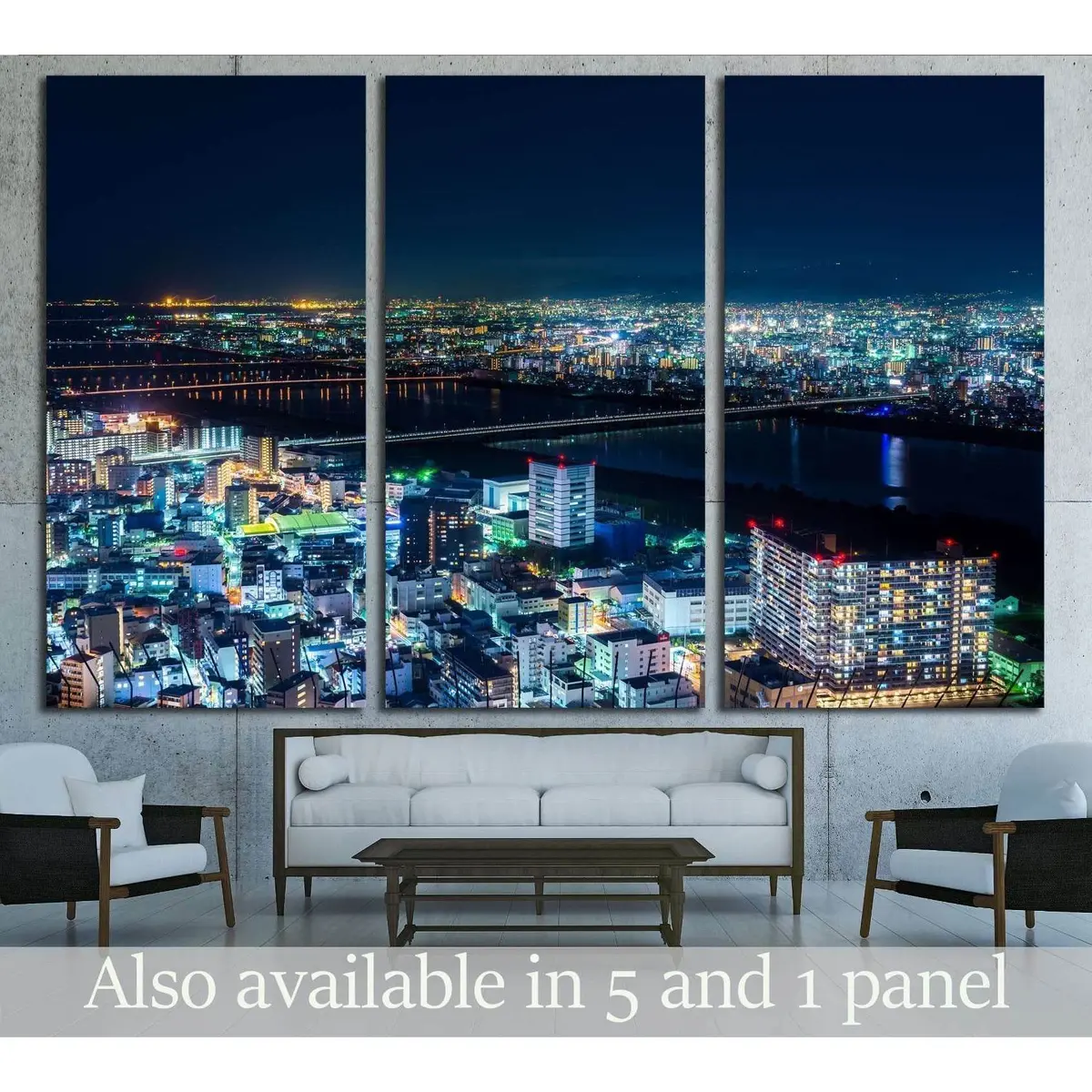 Beautiful Aerial Night View Of Osaka Cityscape, Japan. №2965 Ready To Hang Canvas Print 5