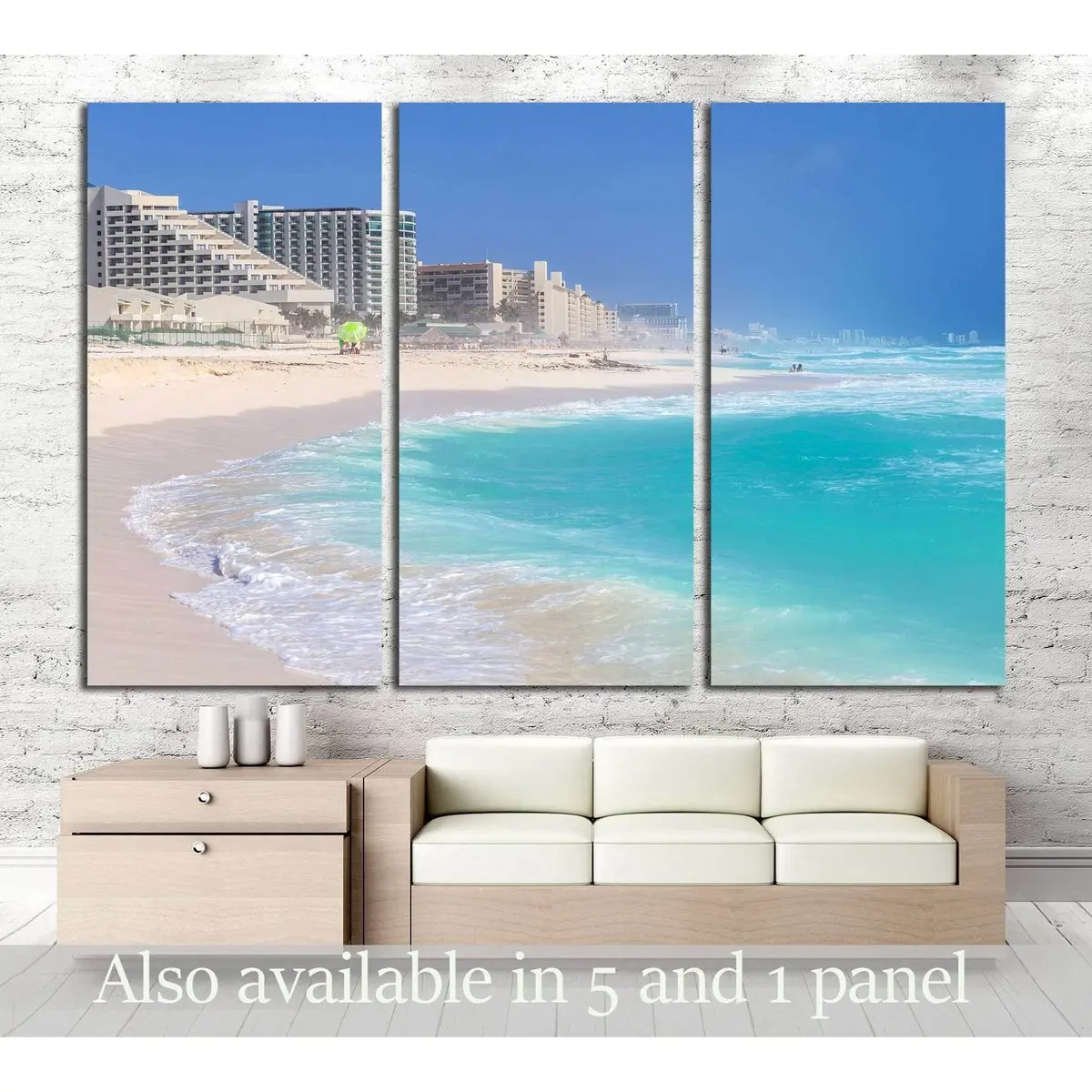 Beautiful Beach In Cancun, Zona Hoteliera. Caribbean Coast, Yucatan, Mexico №3058 Ready To Hang Canvas Print 5