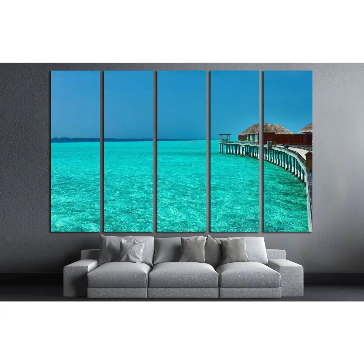 Maldives Beach Scene with Overwater Bungalows – Ready-to-Hang Canvas Print #1817 - Image 3