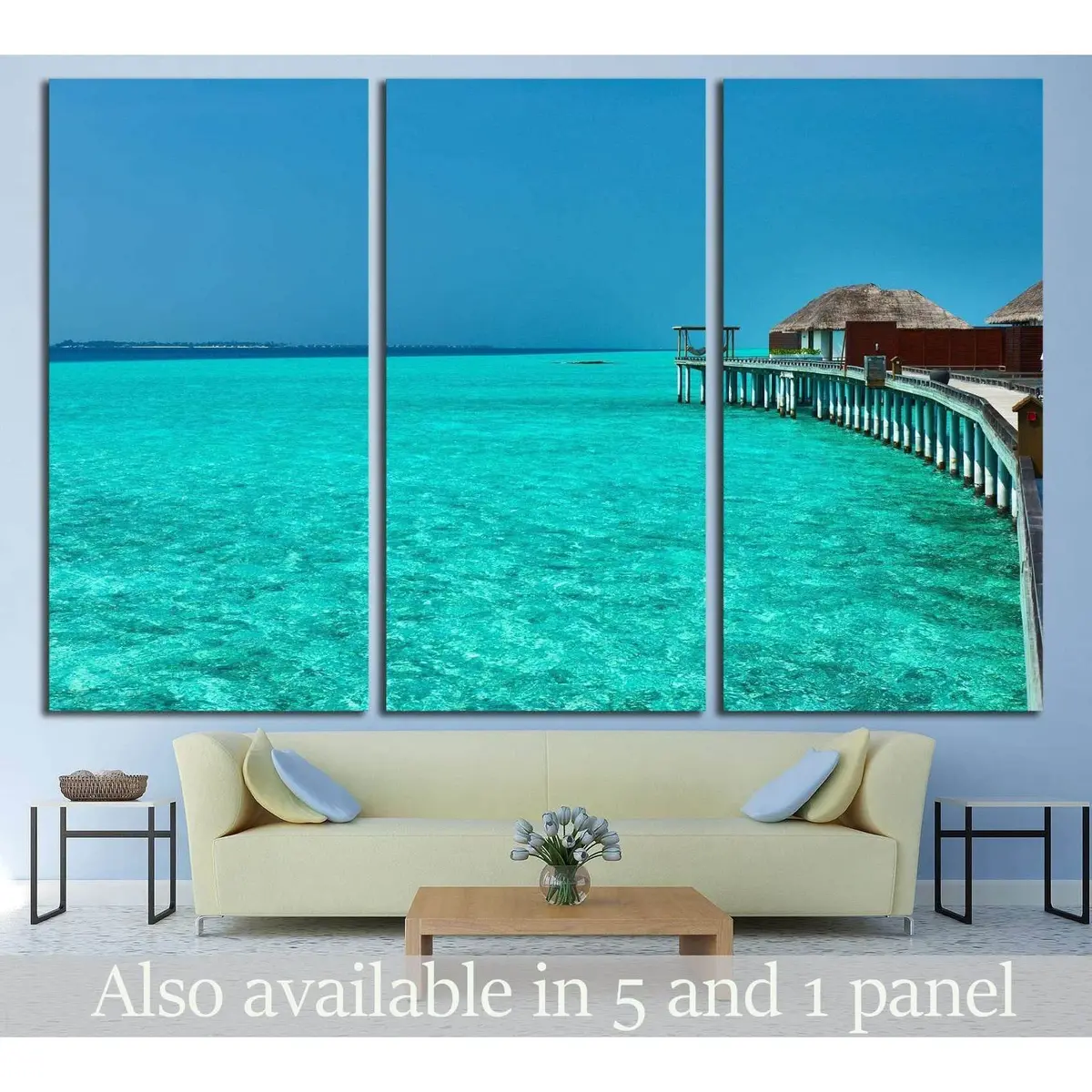 Beautiful Beach With Water Bungalows At Maldives №1817 Ready To Hang Canvas Print 5