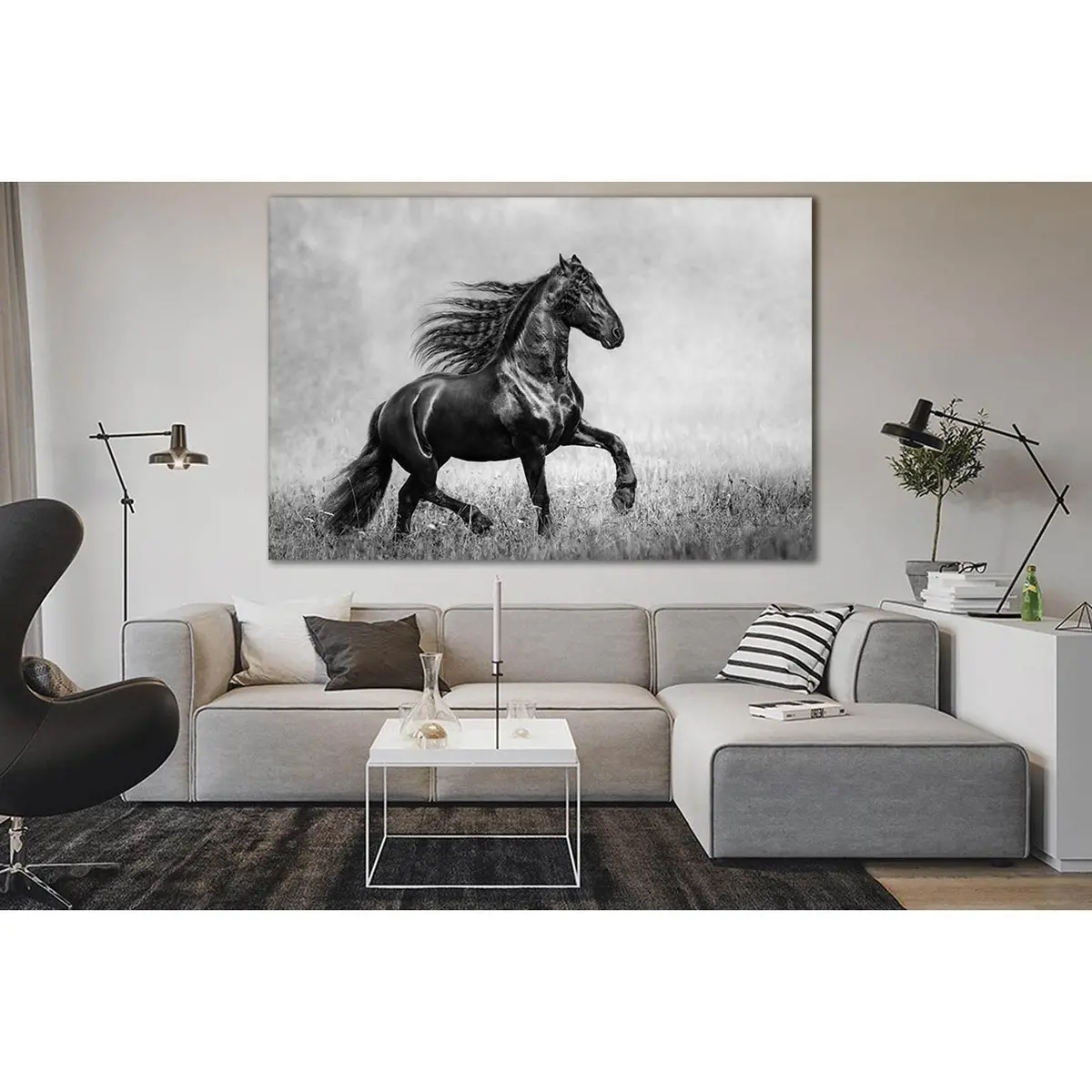Beautiful Black Horse Black And White №Sl858 Ready To Hang Canvas Print 1