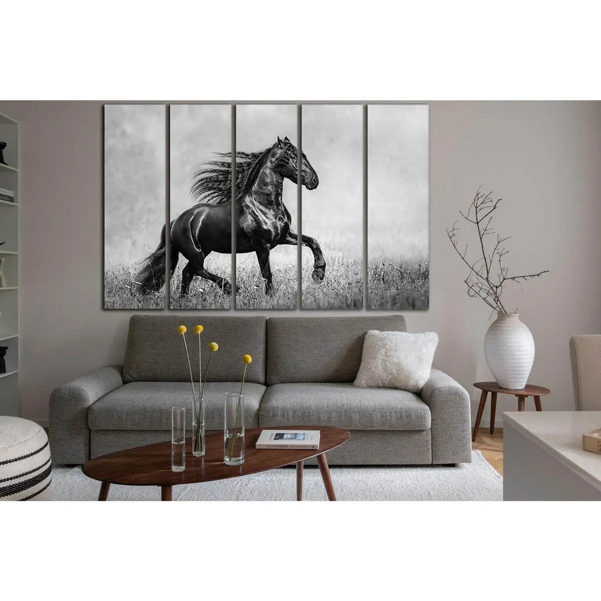 Elegant Black Horse Monochrome Canvas Art Print – SL858, Ready to Hang - Image 3