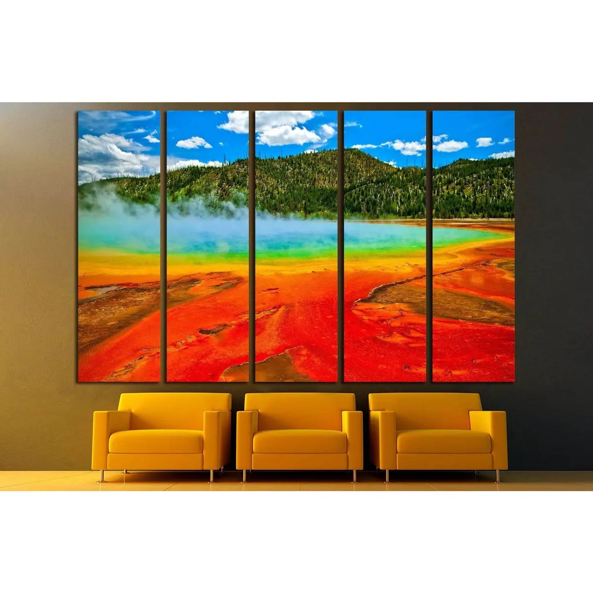 Vibrant Cerulean Geyser Featuring Thermophilic Bacterial Rings Under an Overcast Sky — #1960 Ready-to-Hang Canvas Art - Image 3
