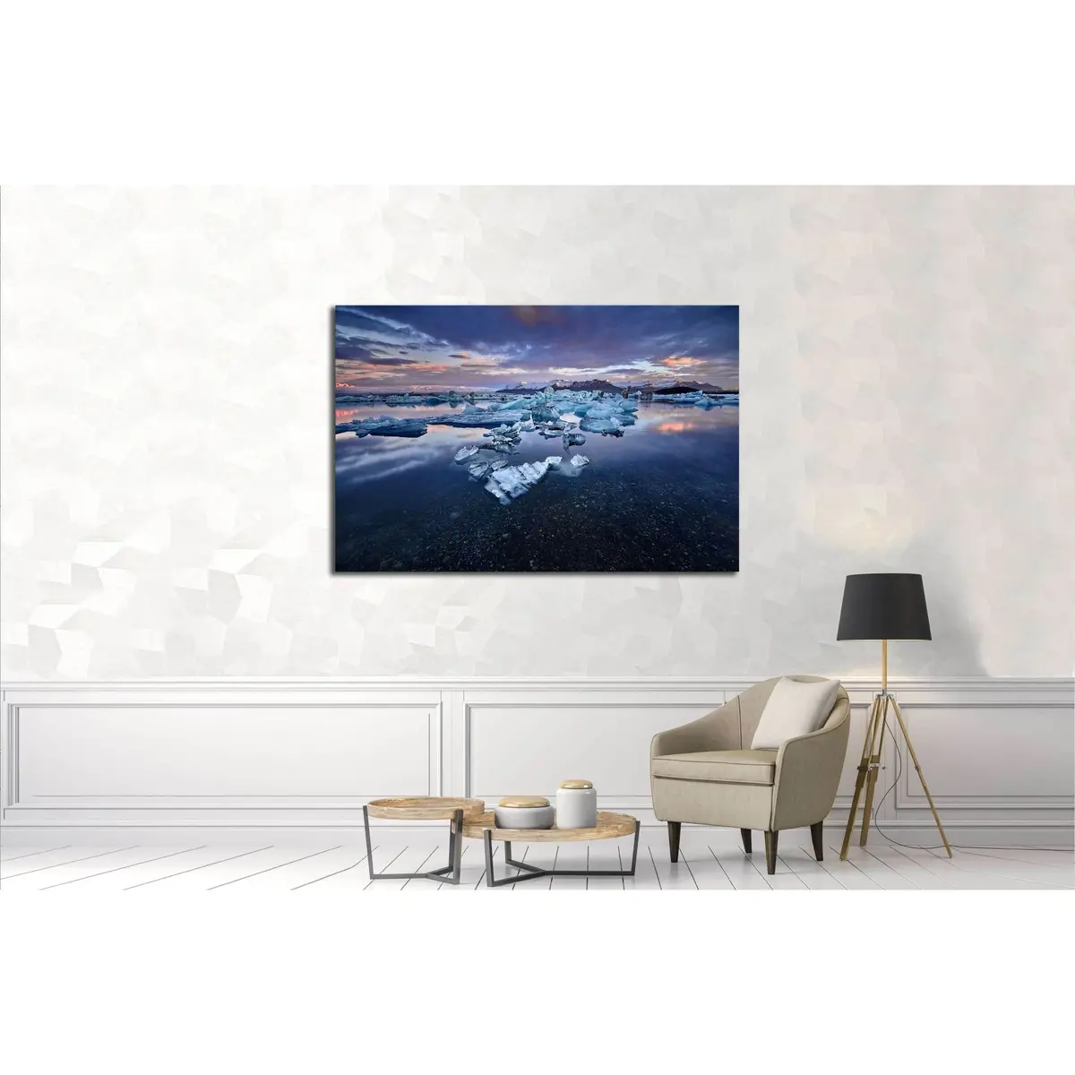 Beautiful Cold Landscape Picture Of Icelandic Glacier Lagoon Bay, Iceland №3120 Ready To Hang Canvas Print 3