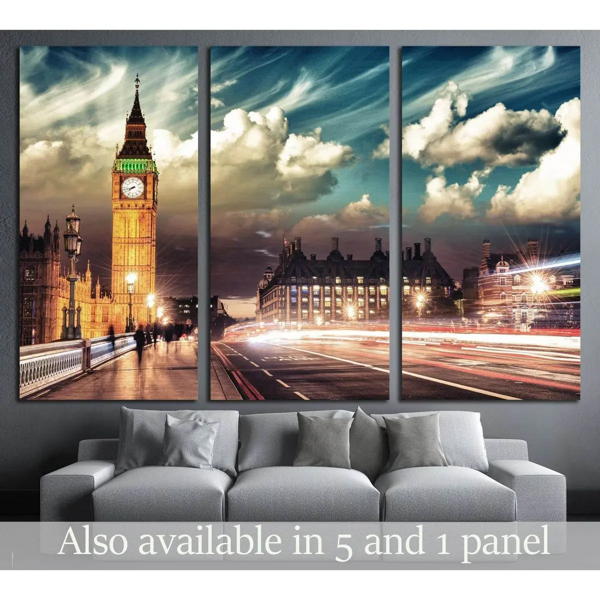 Beautiful Colors Of Big Ben From Westminster Bridge At Sunset - London №2256 Ready To Hang Canvas Print 5