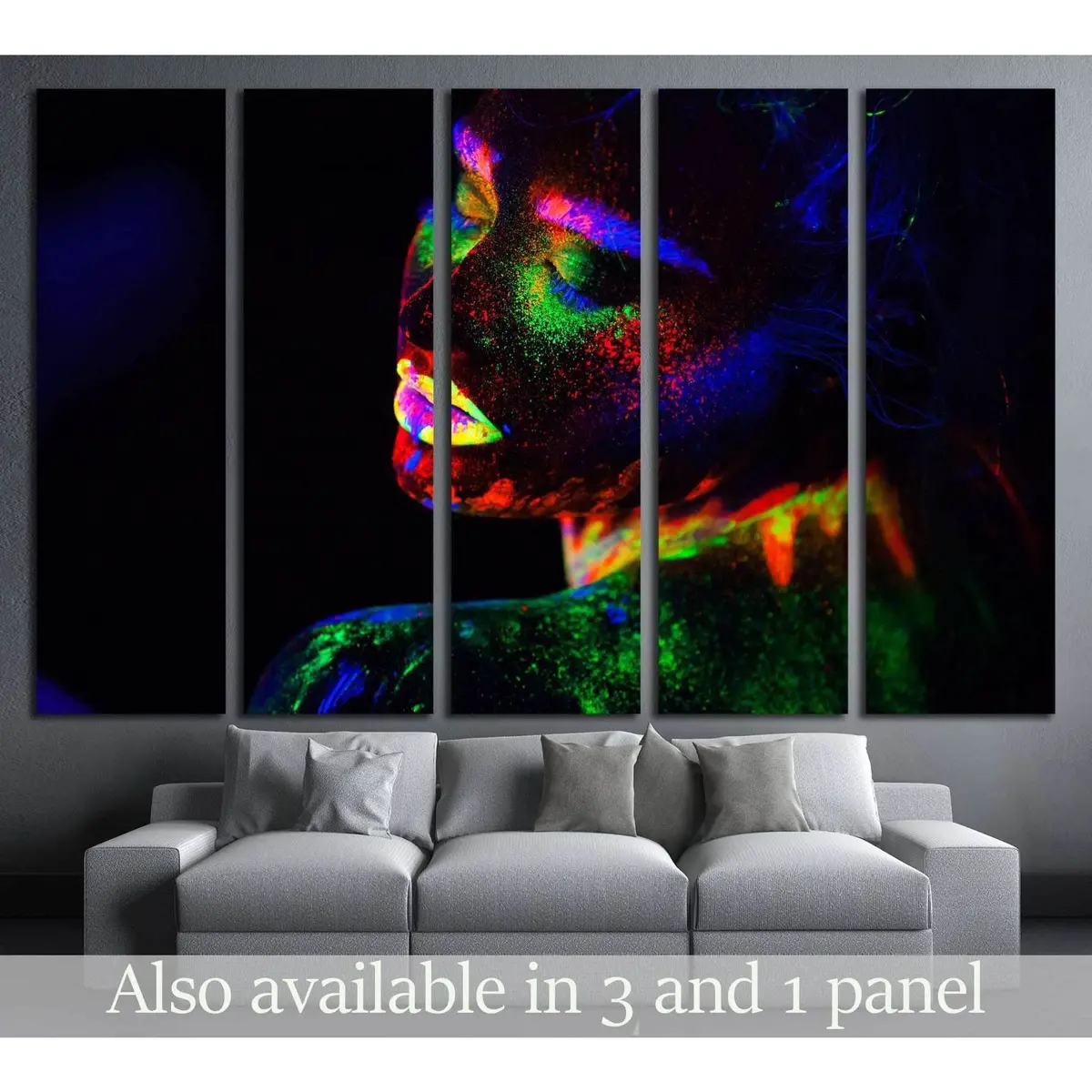 Futuristic Alien Woman Art Print with Neon Glow – Ready-to-Hang Canvas Wall Decor
