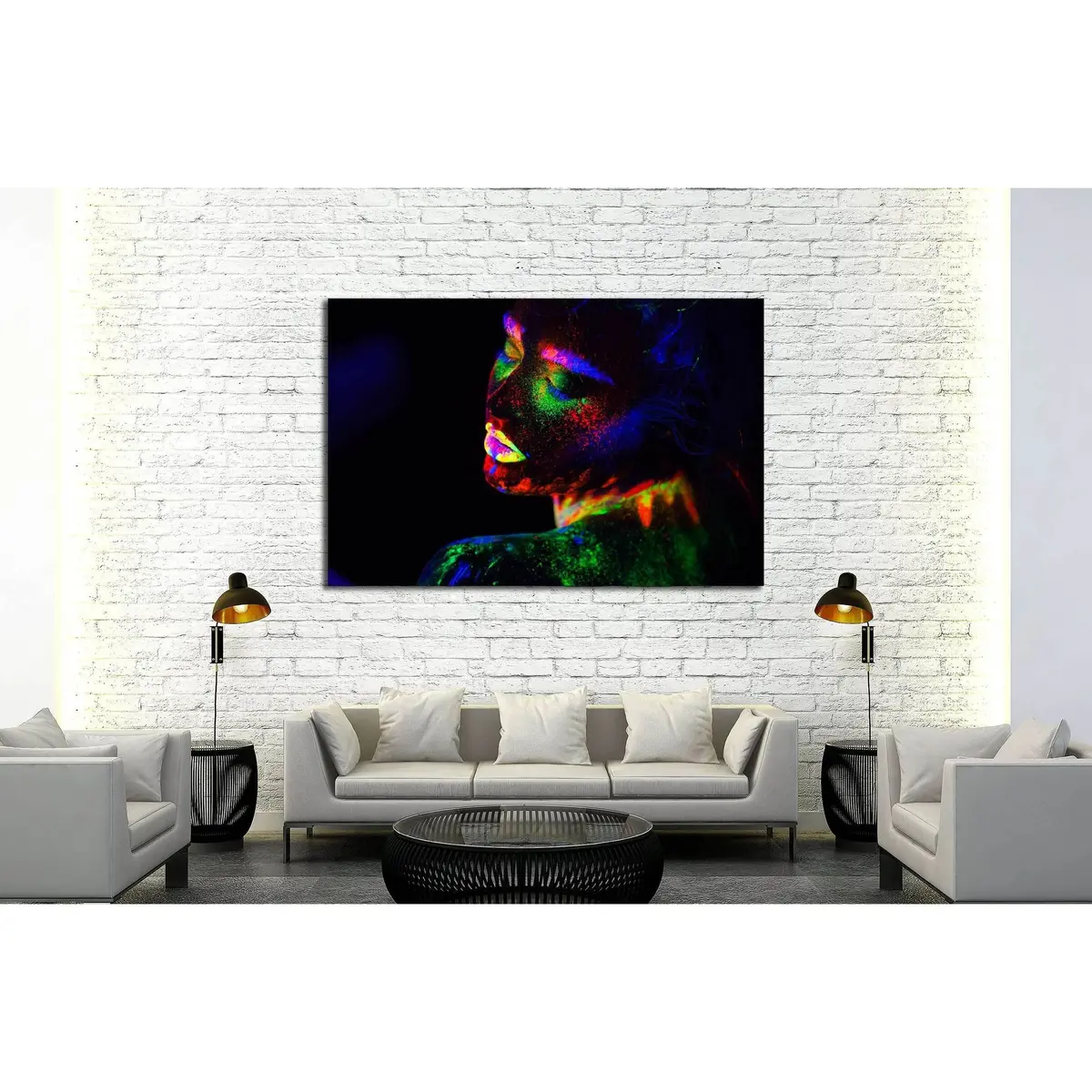 Beautiful Extraterrestrial Model Woman In Neon Light. №2759 Ready To Hang Canvas Print 3