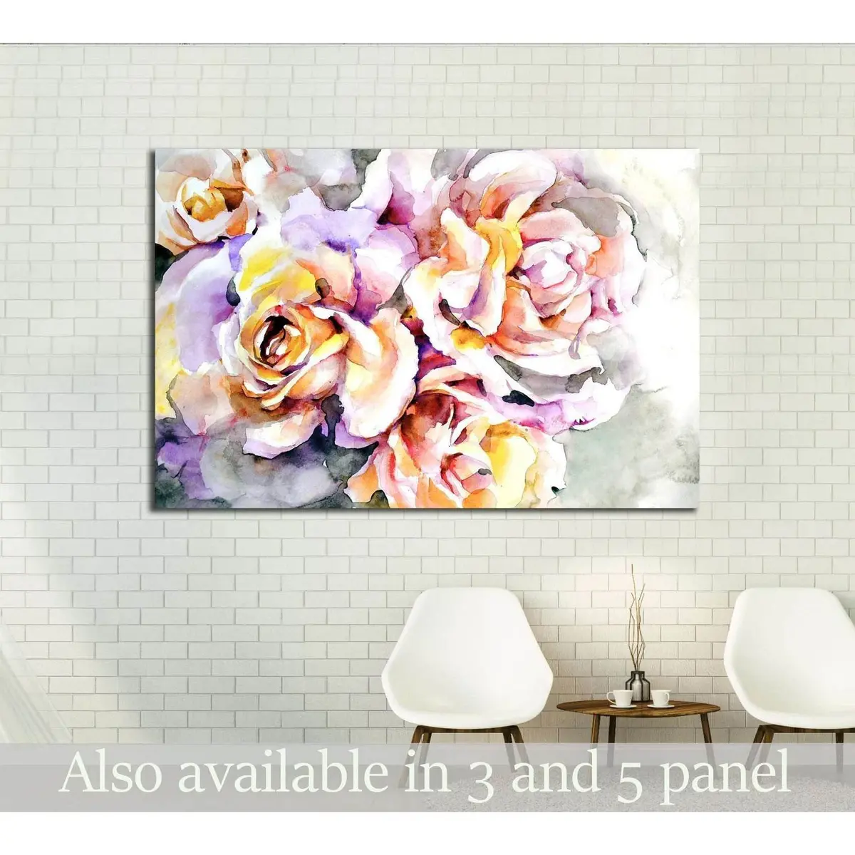 Beautiful Flowers - Delicate Yellow And Pink Roses On Gray And Blue Background №2561 Ready To Hang Canvas Print 1