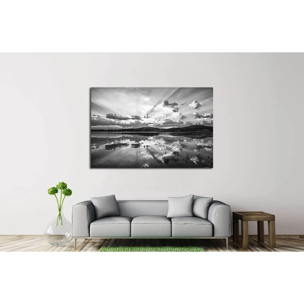Beautiful Lake Black And White №2693 Ready To Hang Canvas Print 3