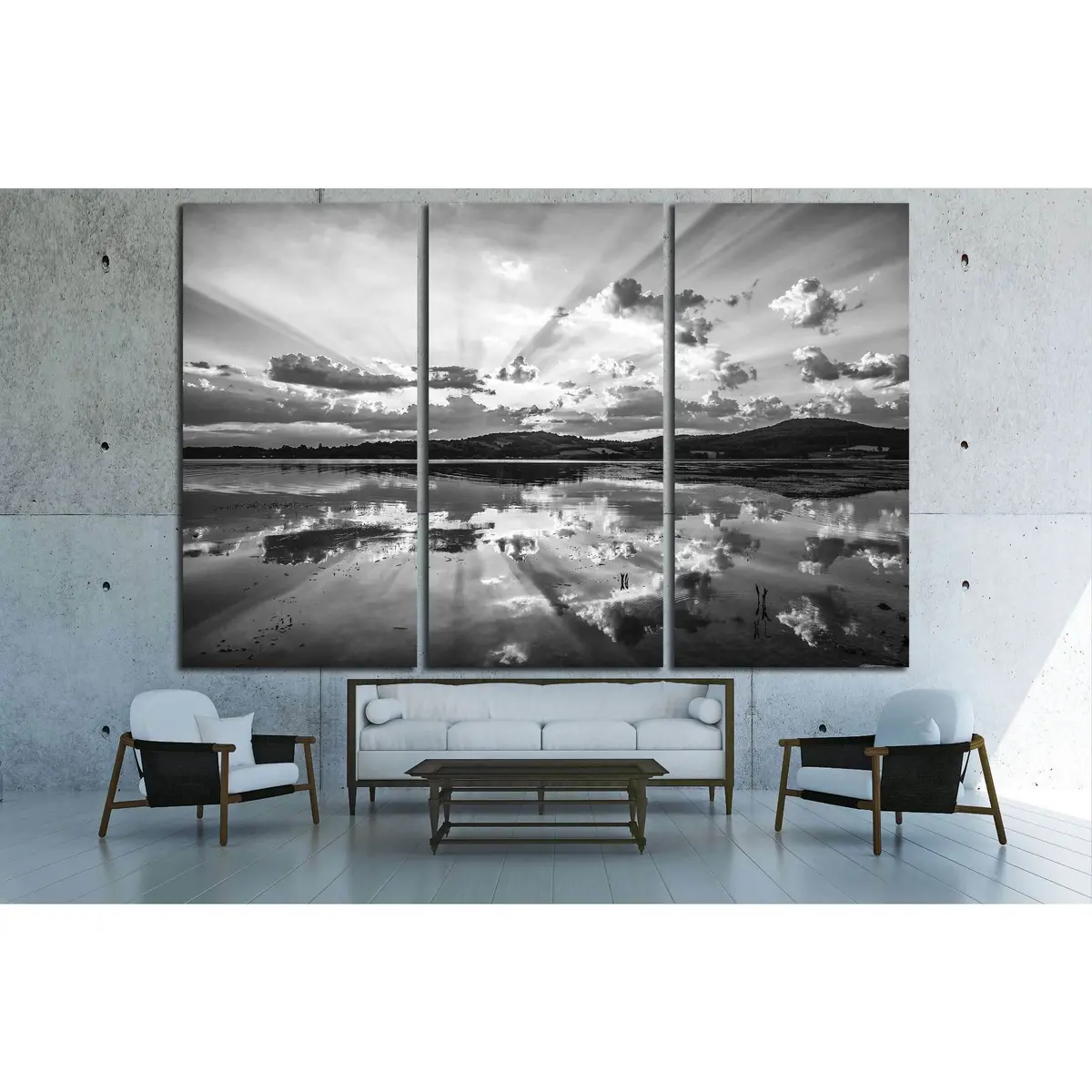 Beautiful Lake Black And White №2693 Ready To Hang Canvas Print 5