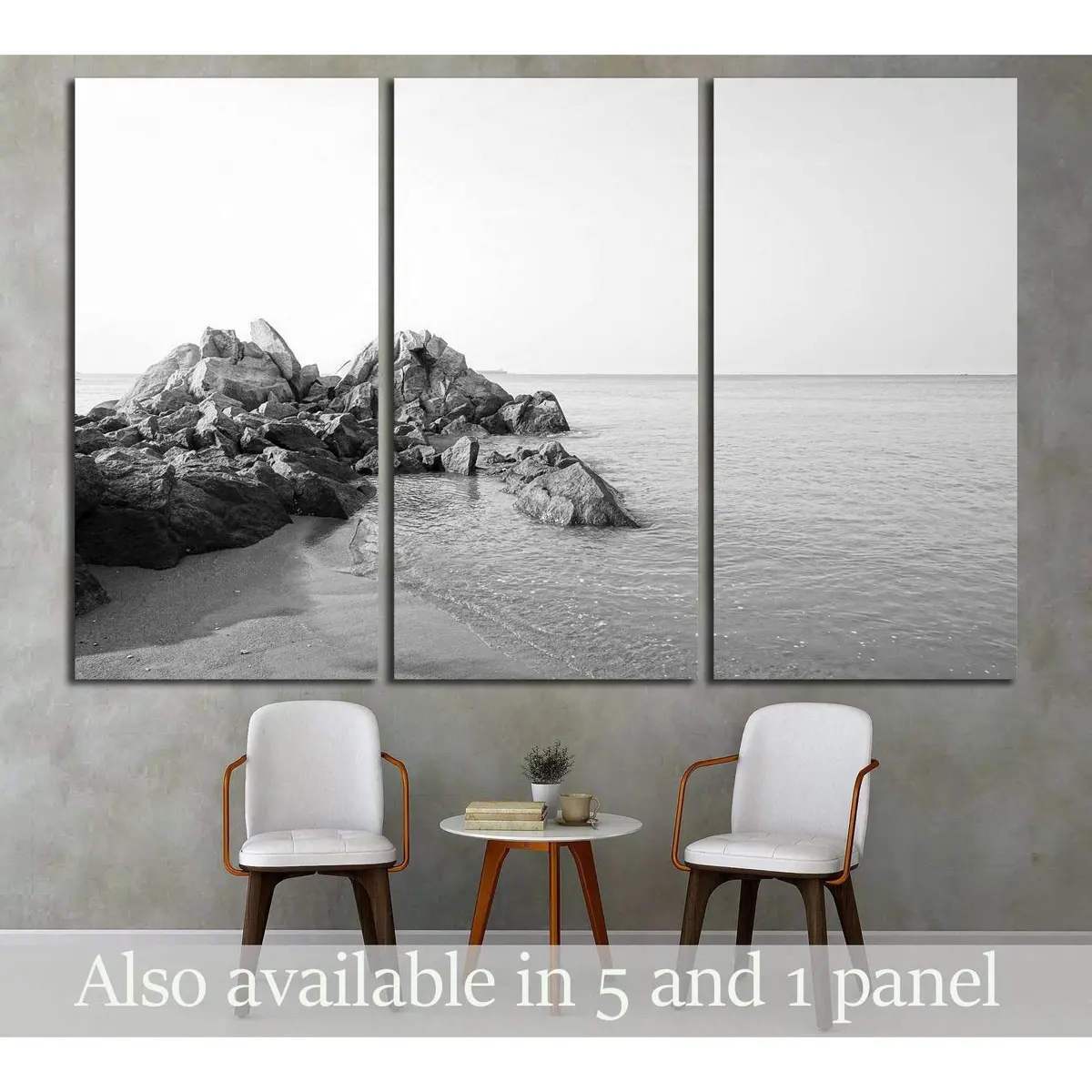 Beautiful Long Exposure Shot Of Seascape With Unique Rock Seaside In Black And White №3146 Ready To Hang Canvas Print 5
