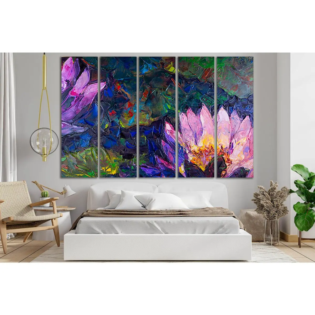 Elegant Lotus Flower Oil Painting #SL577 – Premium Ready-to-Hang Canvas Art - Image 3