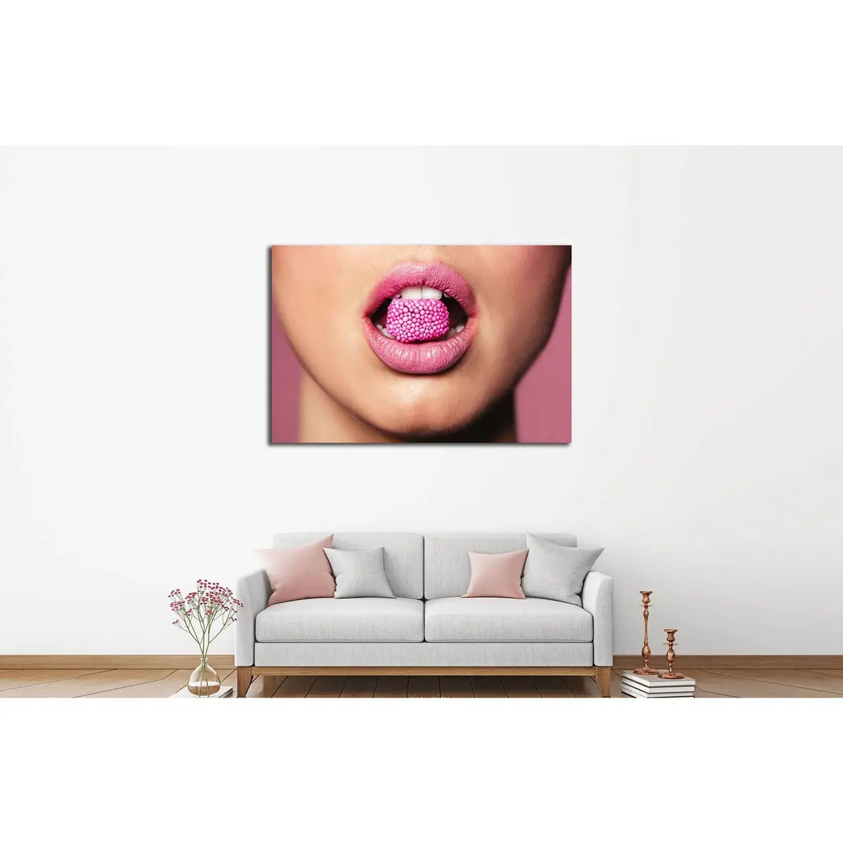 Beautiful Pink Lips With A Piece Of Sweet Candy. №2755 Ready To Hang Canvas Print 3