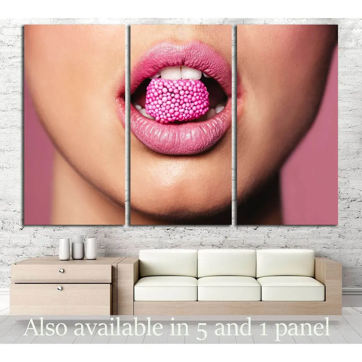 Beautiful Pink Lips With A Piece Of Sweet Candy. №2755 Ready To Hang Canvas Print 5