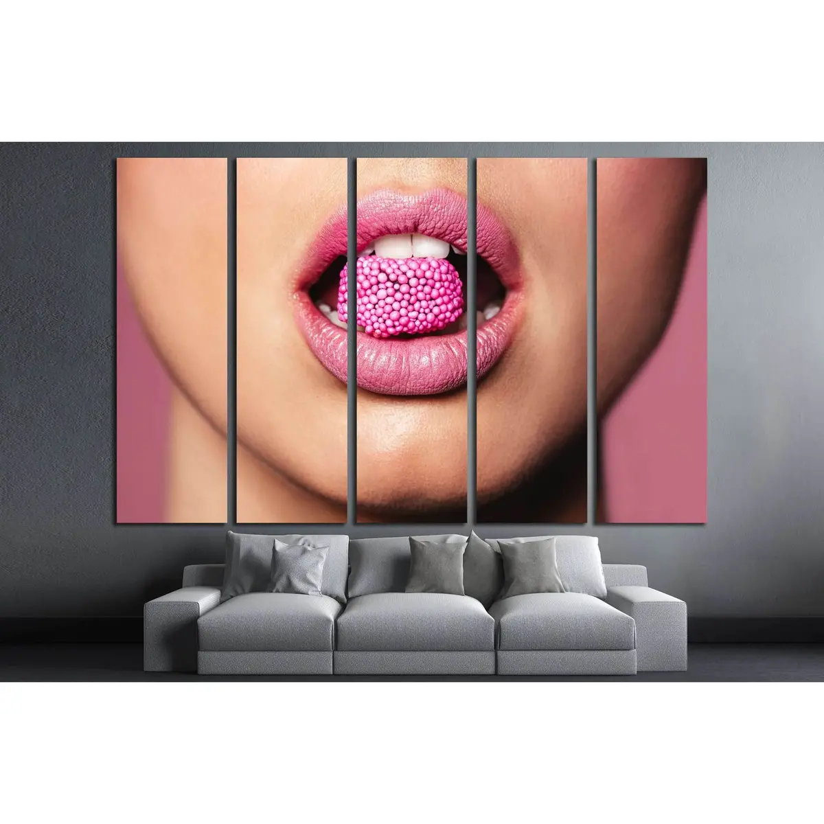 Pink Lips and Candy Art Print #2755 – Premium Ready-to-Hang Canvas Wall Decor - Image 3