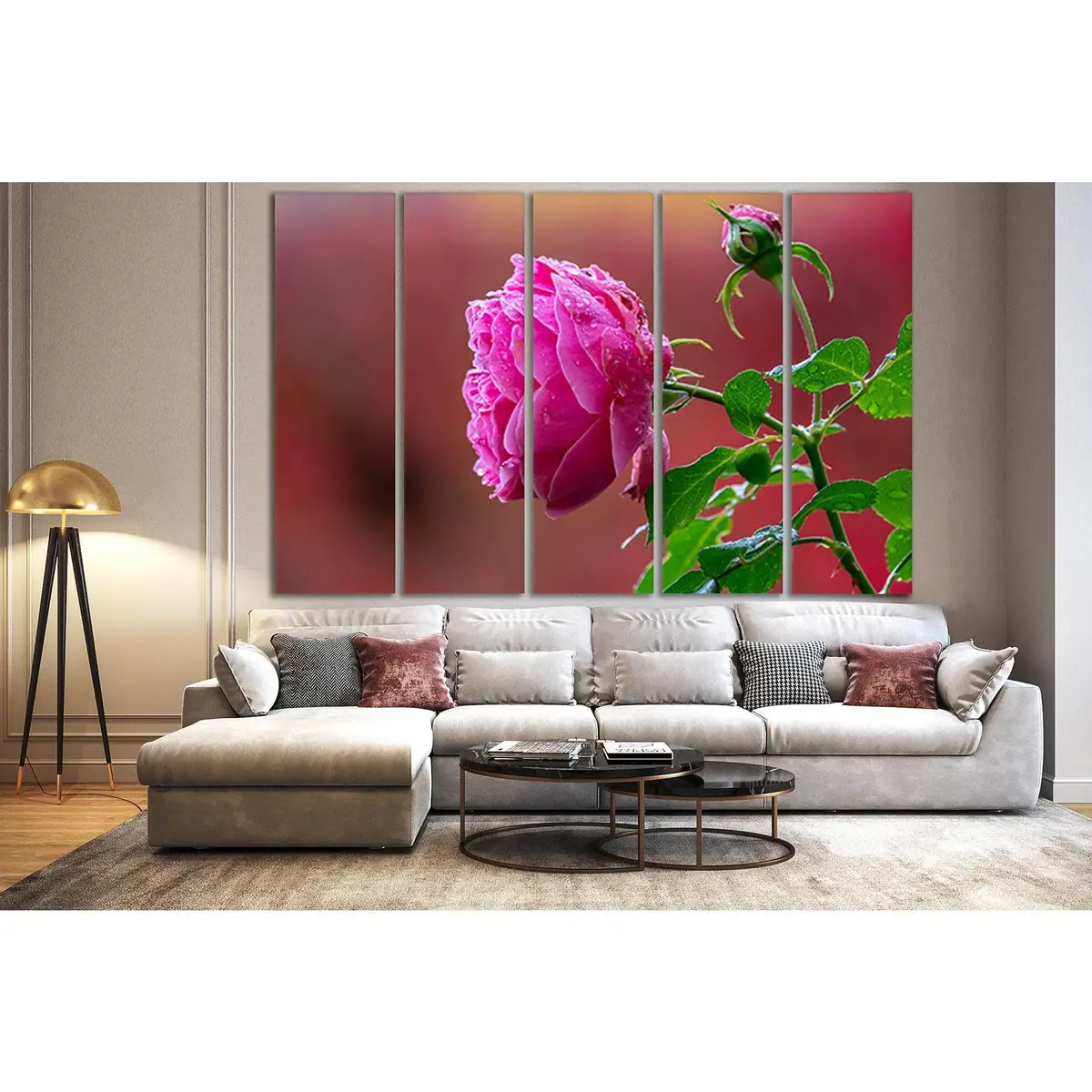 Elegant Pink Rose Bud Canvas Wall Art – Pre-Hung, Ready to Display