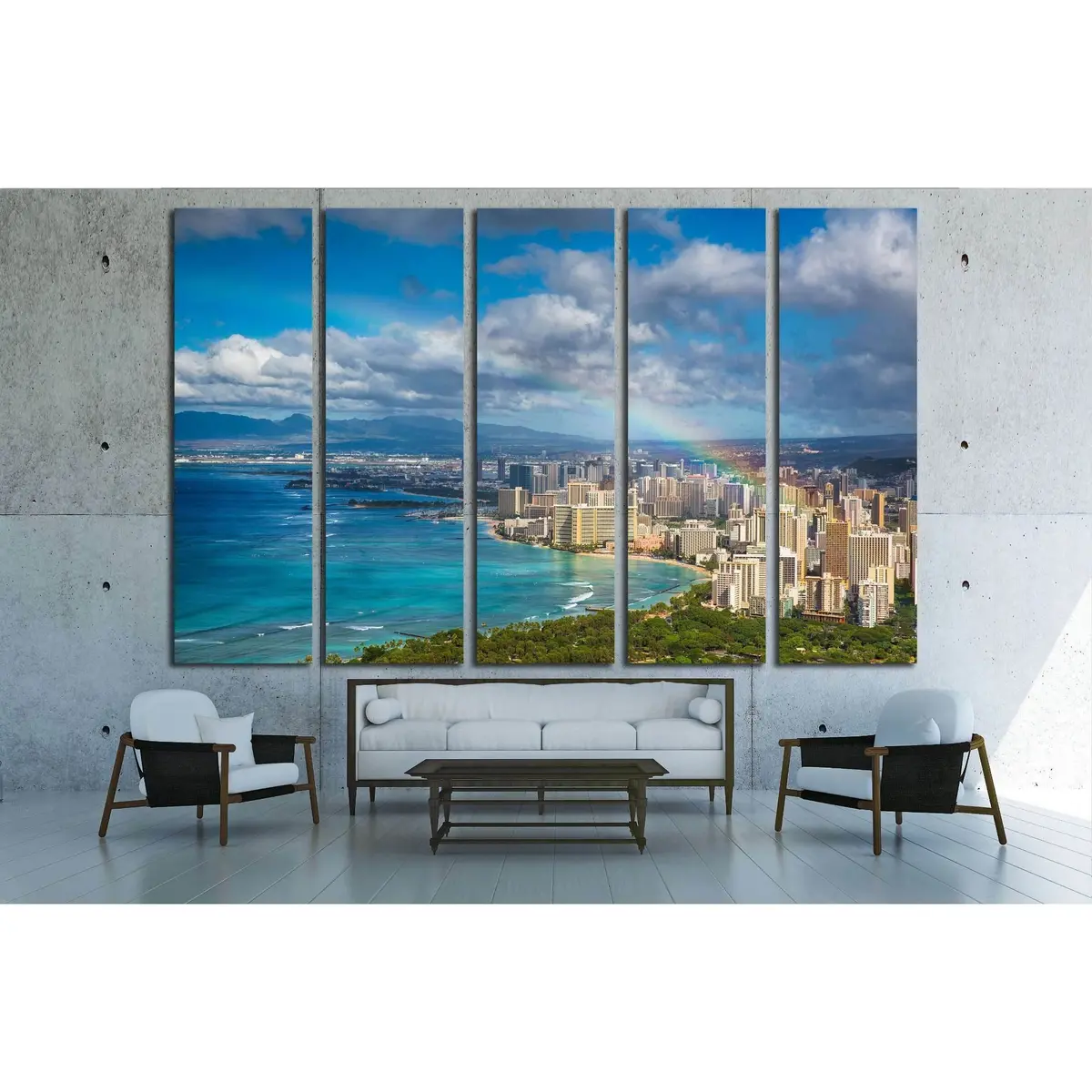 Stunning Rainbow Over Hawaii Skyline Canvas Art Print – Ready to Hang - Image 3