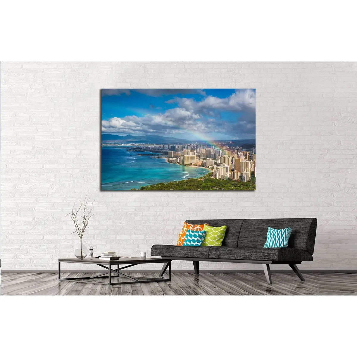 Beautiful Rainbow Over Hawaii Skyline №2274 Ready To Hang Canvas Print 3