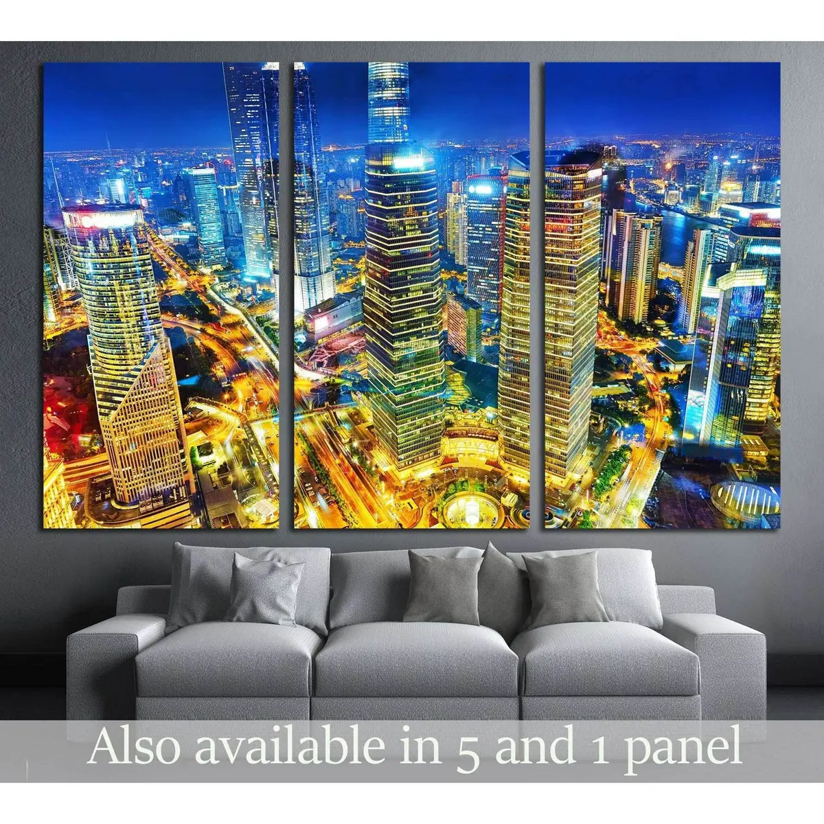 Beautiful Skyscrapers,Night View City Building Of Pudong, Shanghai, China №2899 Ready To Hang Canvas Print 5