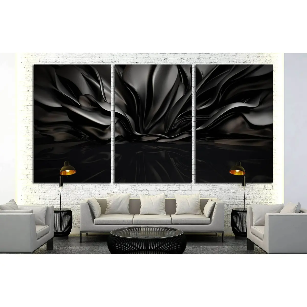 Beautiful Stylish Black Background With Developing, Flying Cloth In A Room With A Reflection On The Floor №2886 Ready To Hang Canvas Print 5