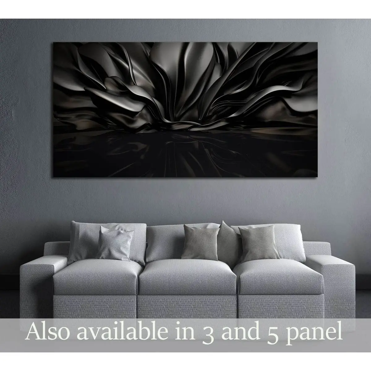 Beautiful Stylish Black Background With Developing, Flying Cloth In A Room With A Reflection On The Floor №2886 Ready To Hang Canvas Print 1