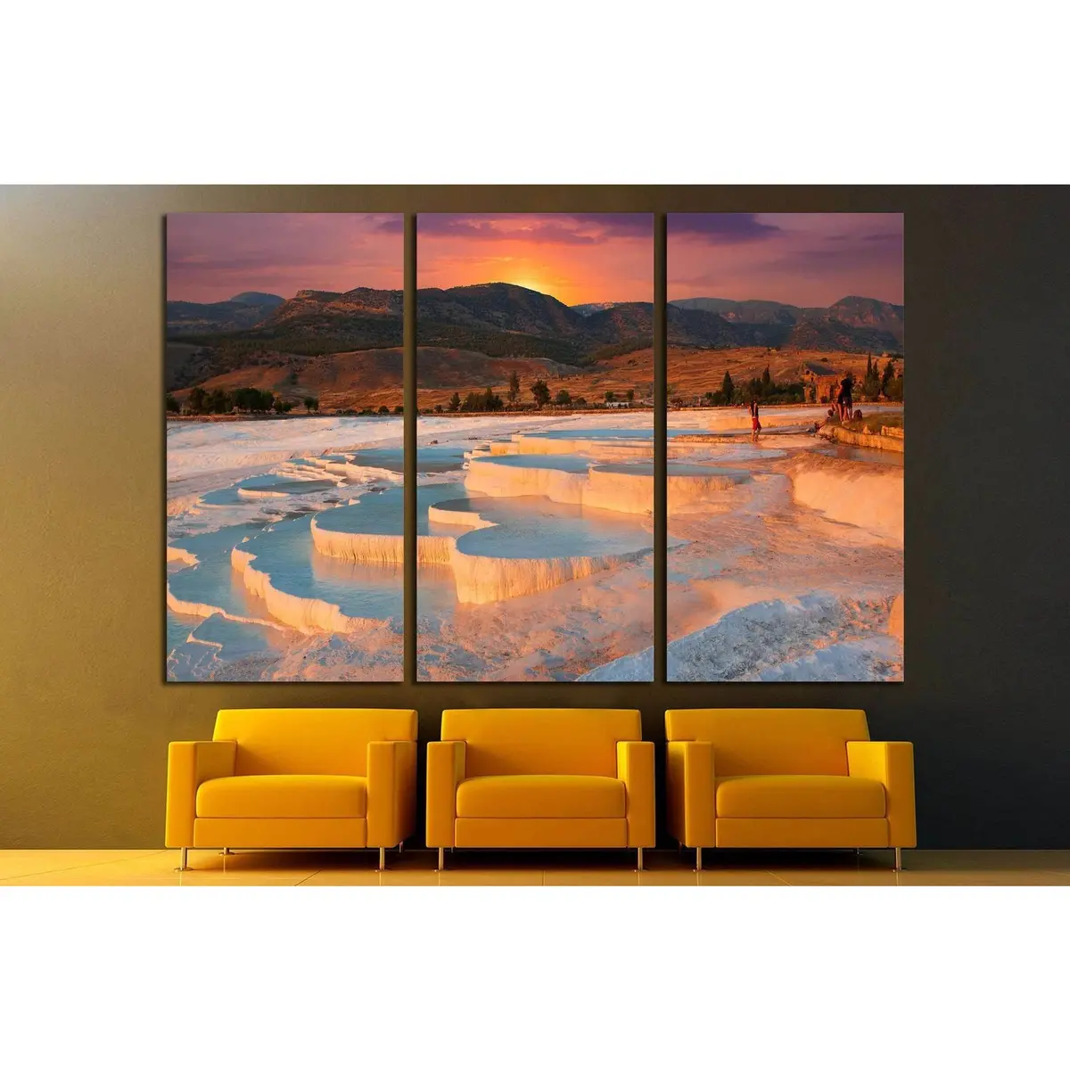 Beautiful Sunrise And Natural Travertine Pools And Terraces, Pamukkale, Turkey №1968 Ready To Hang Canvas Print 5