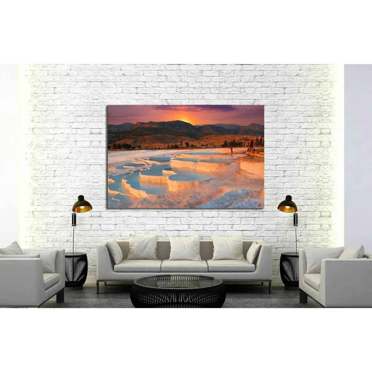 Beautiful Sunrise And Natural Travertine Pools And Terraces, Pamukkale, Turkey №1968 Ready To Hang Canvas Print 2